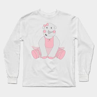 Pink Ballerina Rhino In Tutu Digital Art | Melanie Jensen Illustrations Long Sleeve T-Shirt